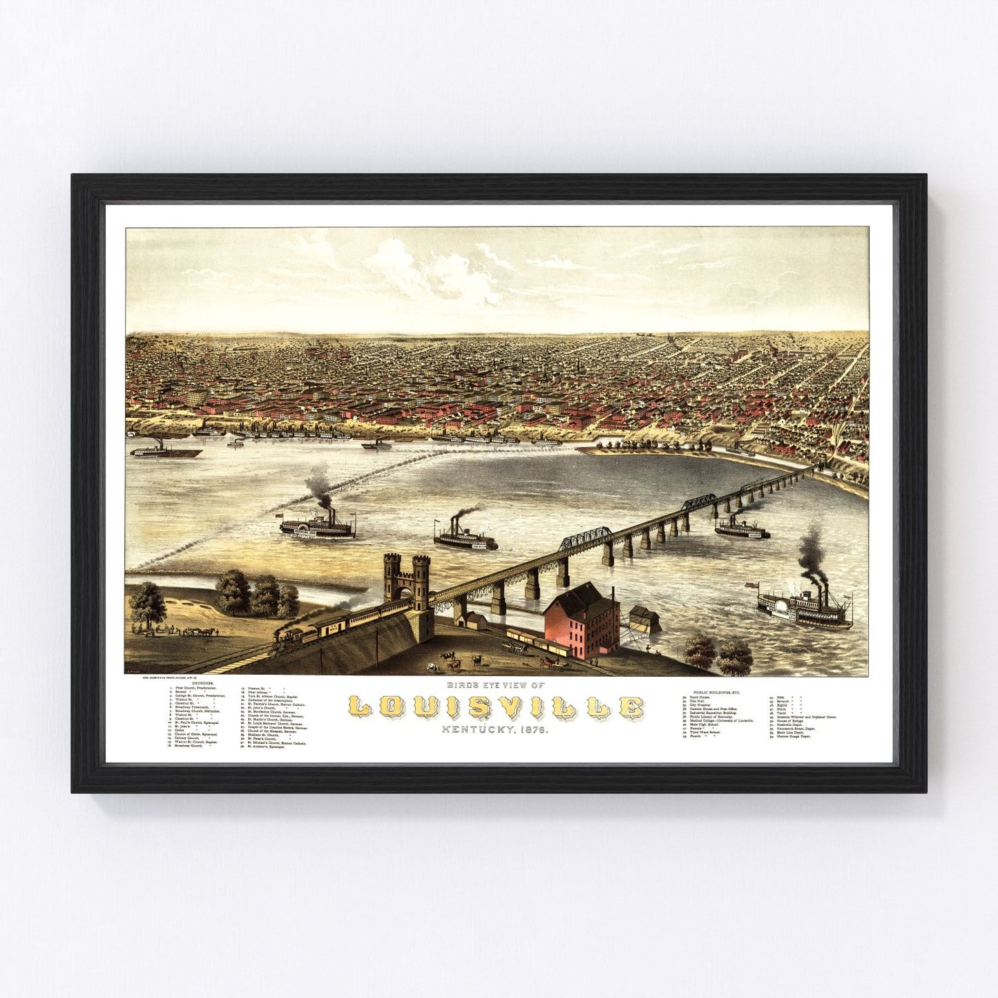 Vintage map of Louisville, Kentucky, 1876