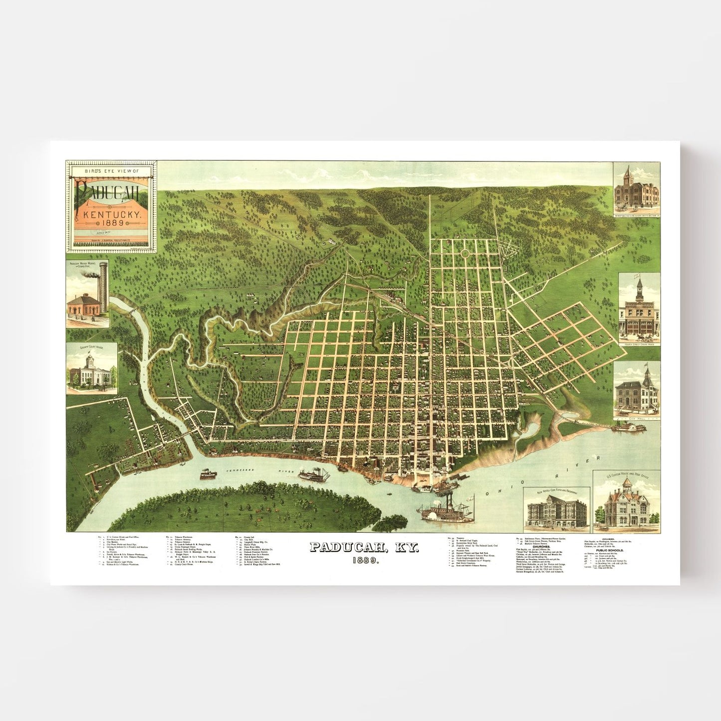 Vintage Map of Paducah, Kentucky, 1889