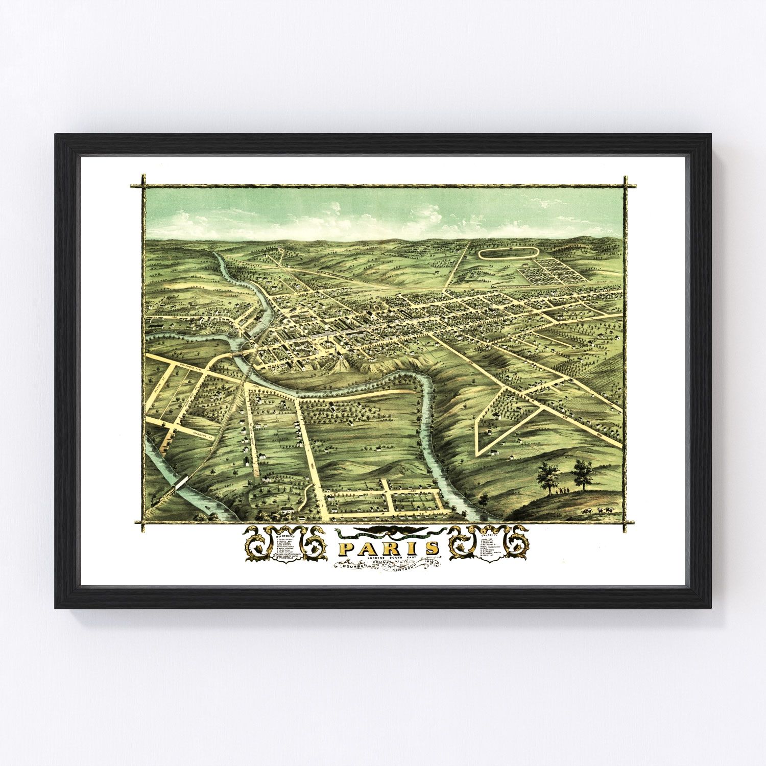 vintage map of Paris, Kentucky, 1870