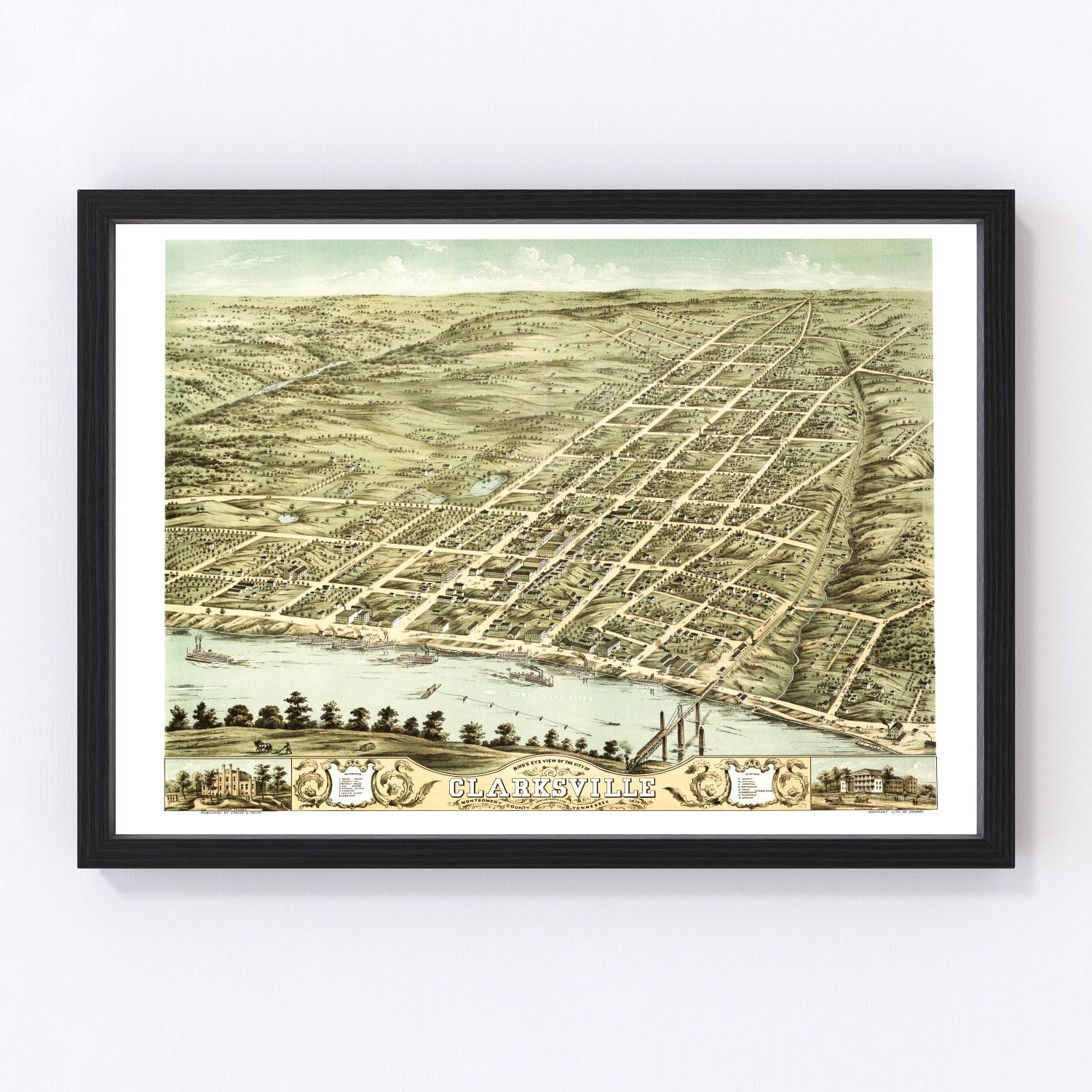 Vintage map of Clarksville, Tennessee, 1870