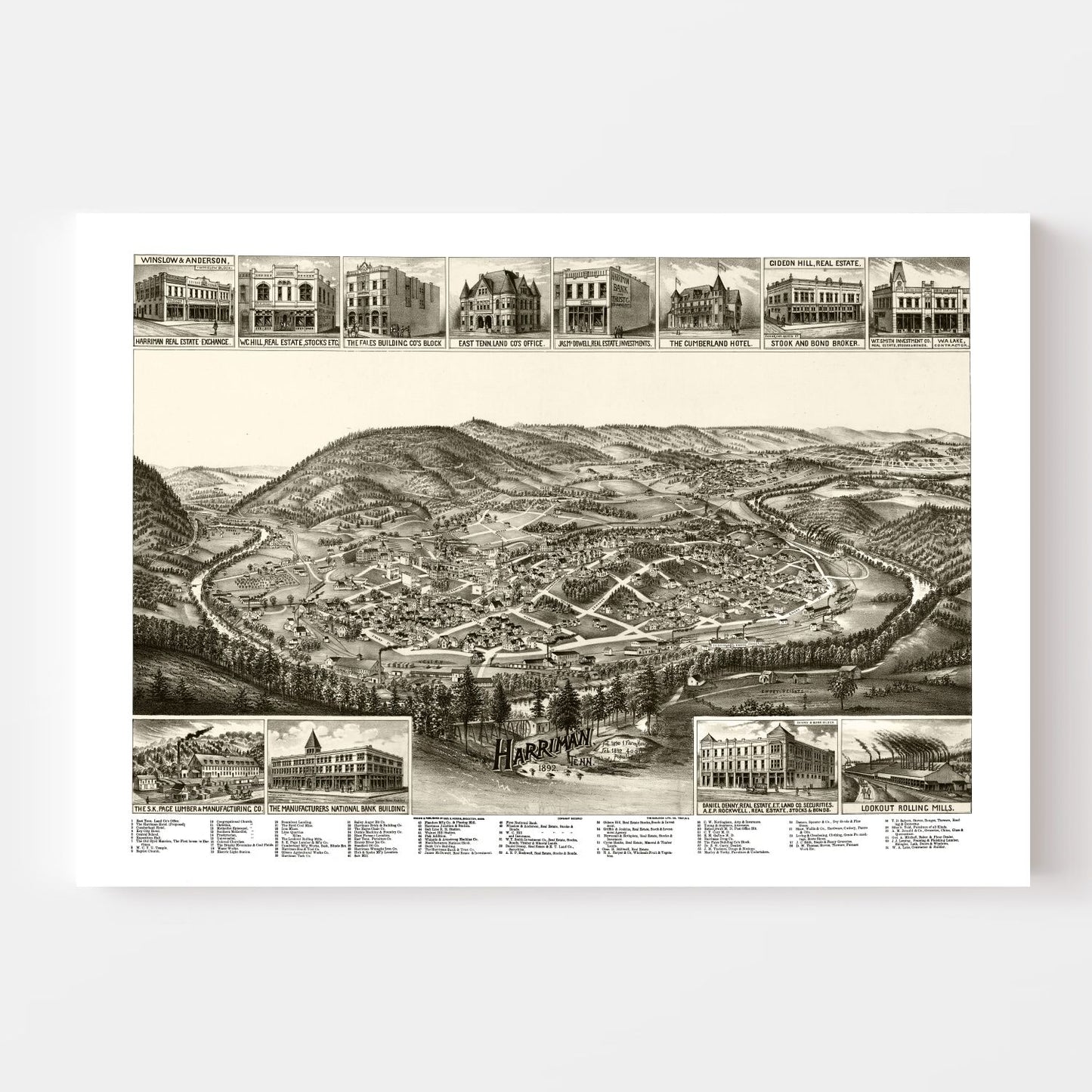 Vintage Map of Harriman, Tennessee, 1892