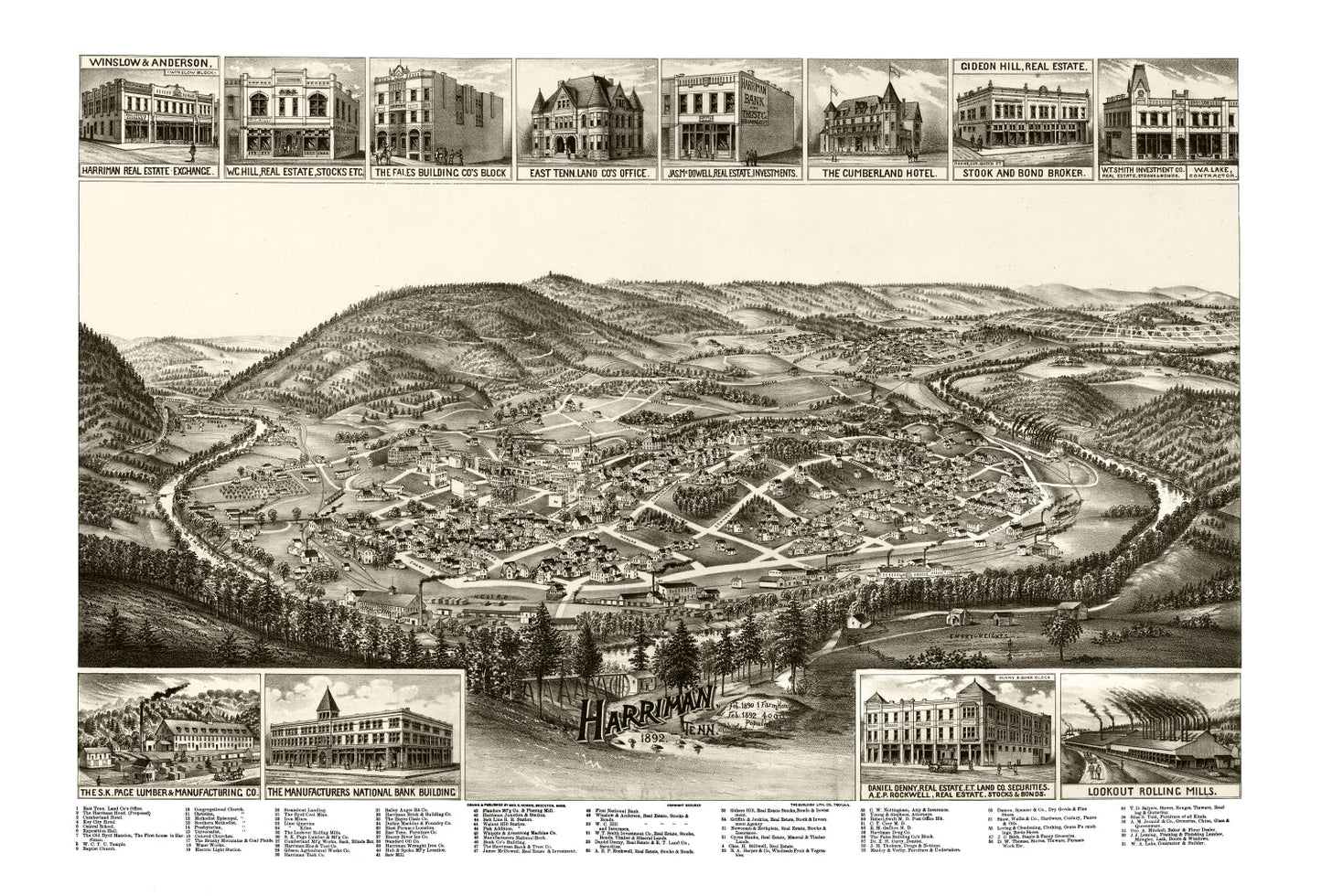 Vintage Map of Harriman, Tennessee, 1892