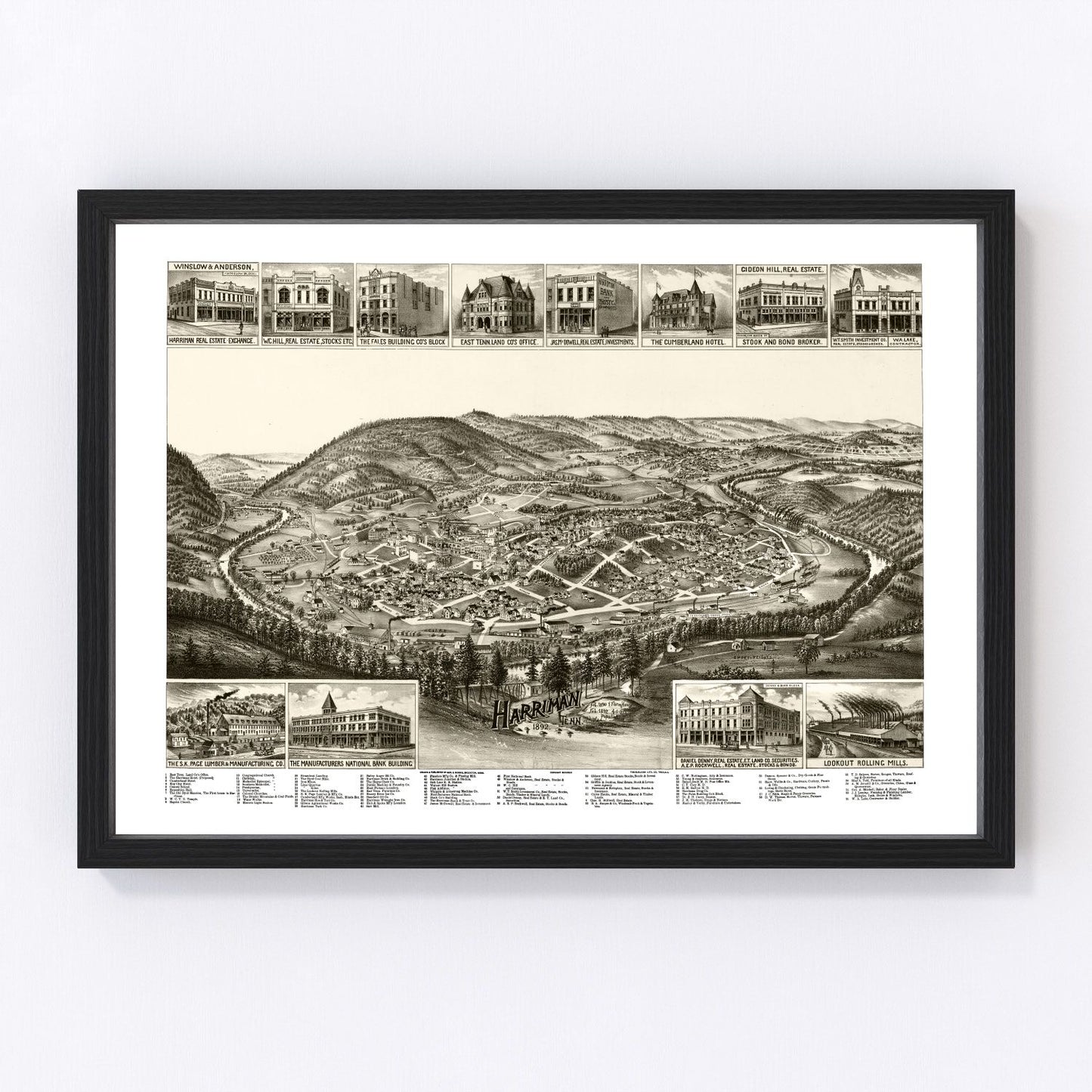 Vintage map of Harriman, Tennessee, 1892