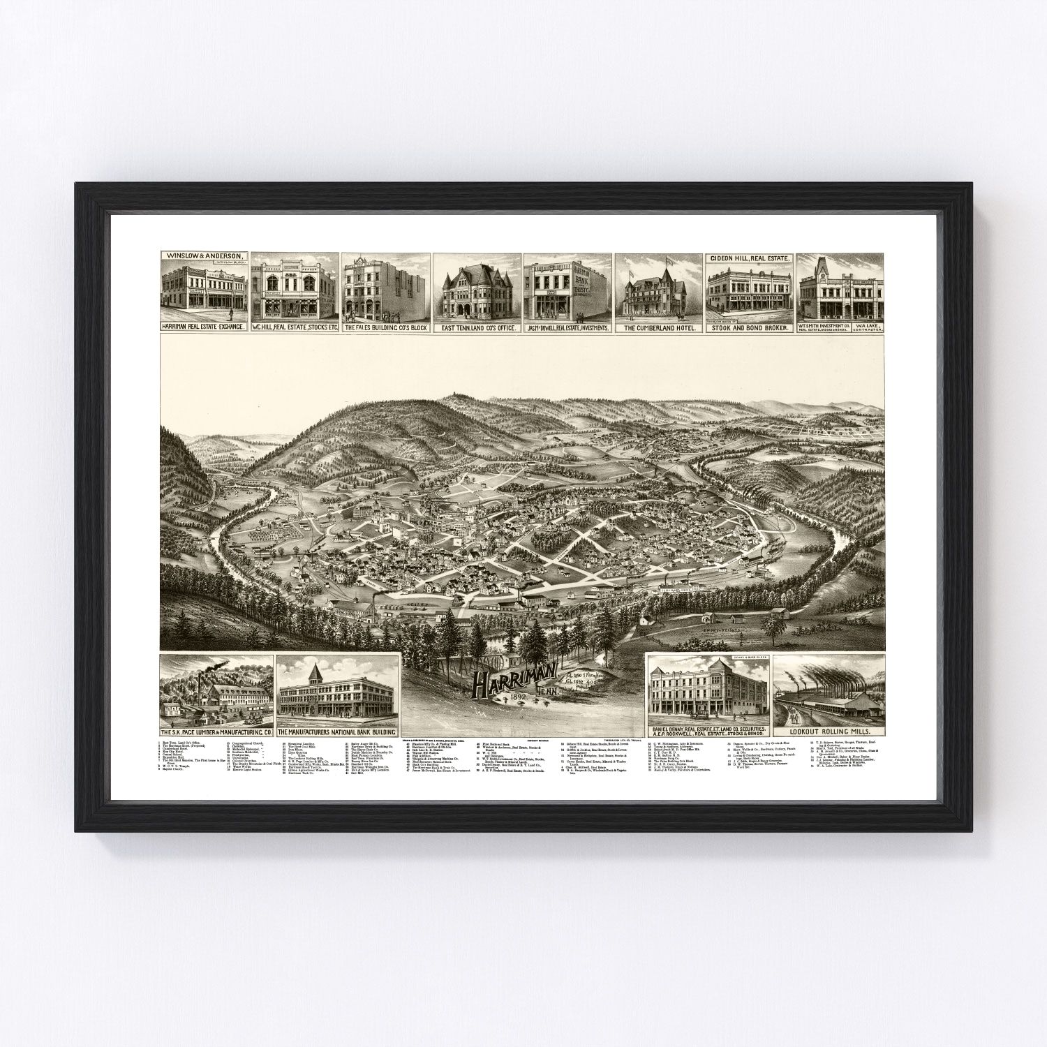 Vintage map of Harriman, Tennessee, 1892