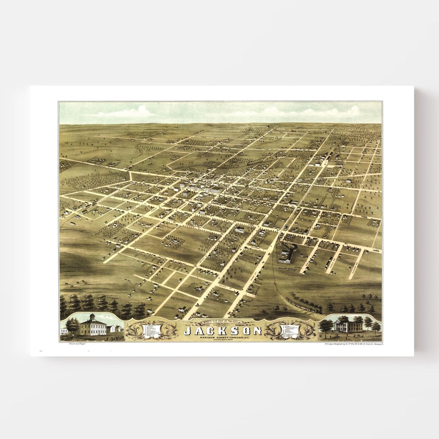 Vintage Map of Jackson, Madison County, Tennessee, 1870