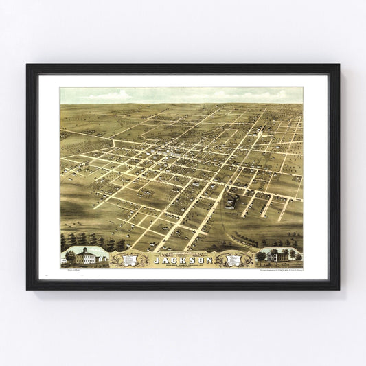 Vintage map of Jackson, Madison County, Tennessee, 1870