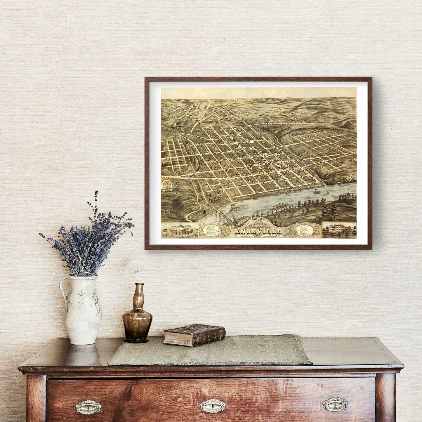 Vintage Map of Knoxville, Knox County, Tennessee, 1871