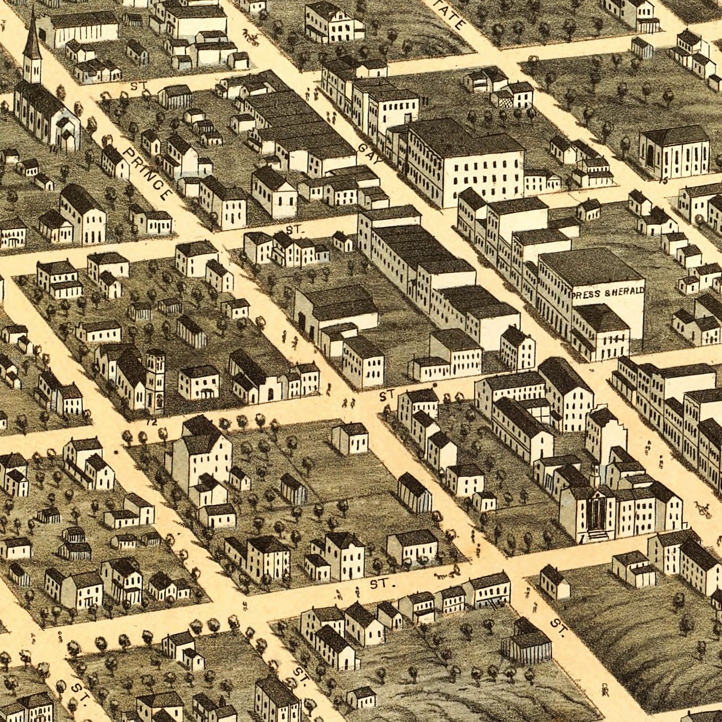 Vintage Map of Knoxville, Knox County, Tennessee, 1871