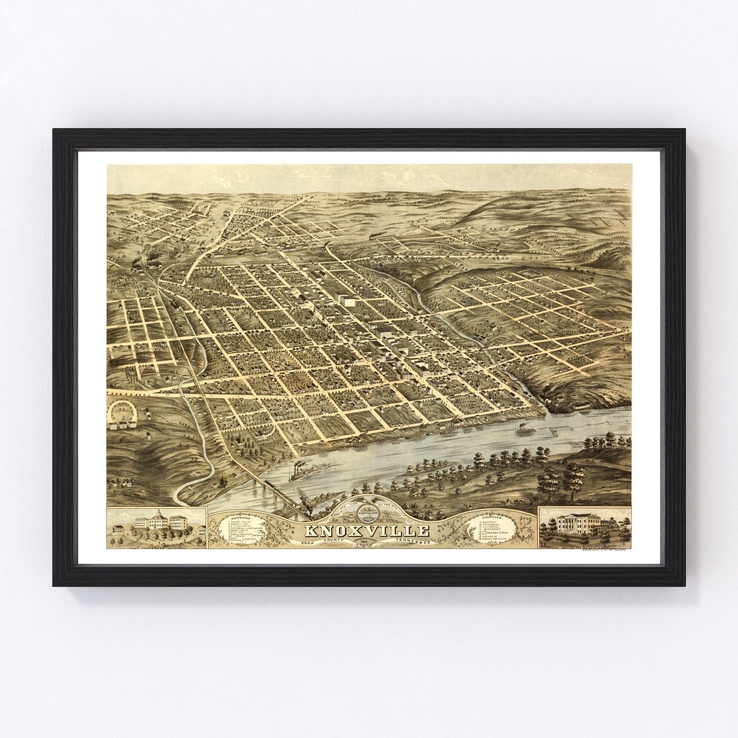 vintage map of Knoxville, Tennessee, 1871