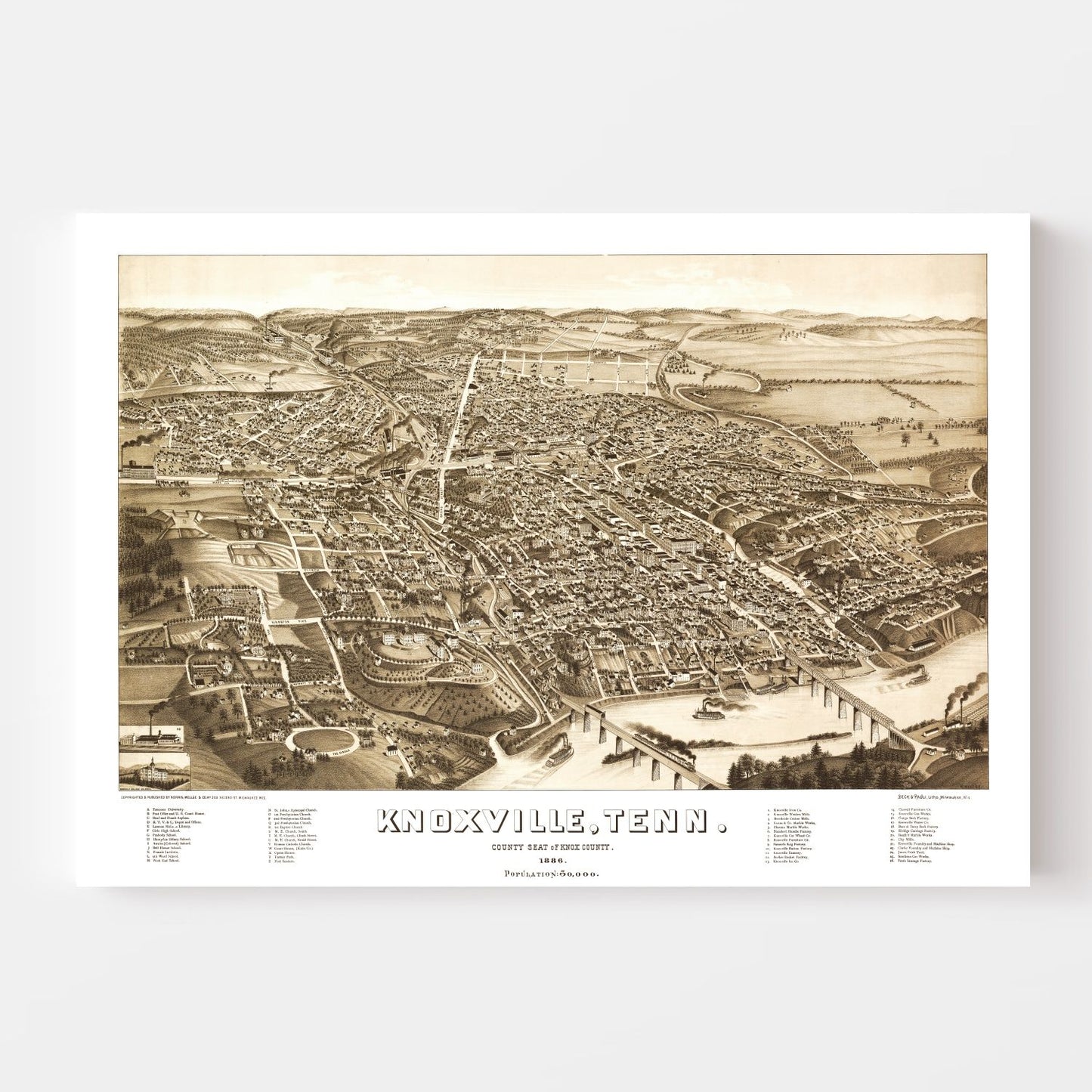 Vintage Map of Knoxville, Tennessee, 1886