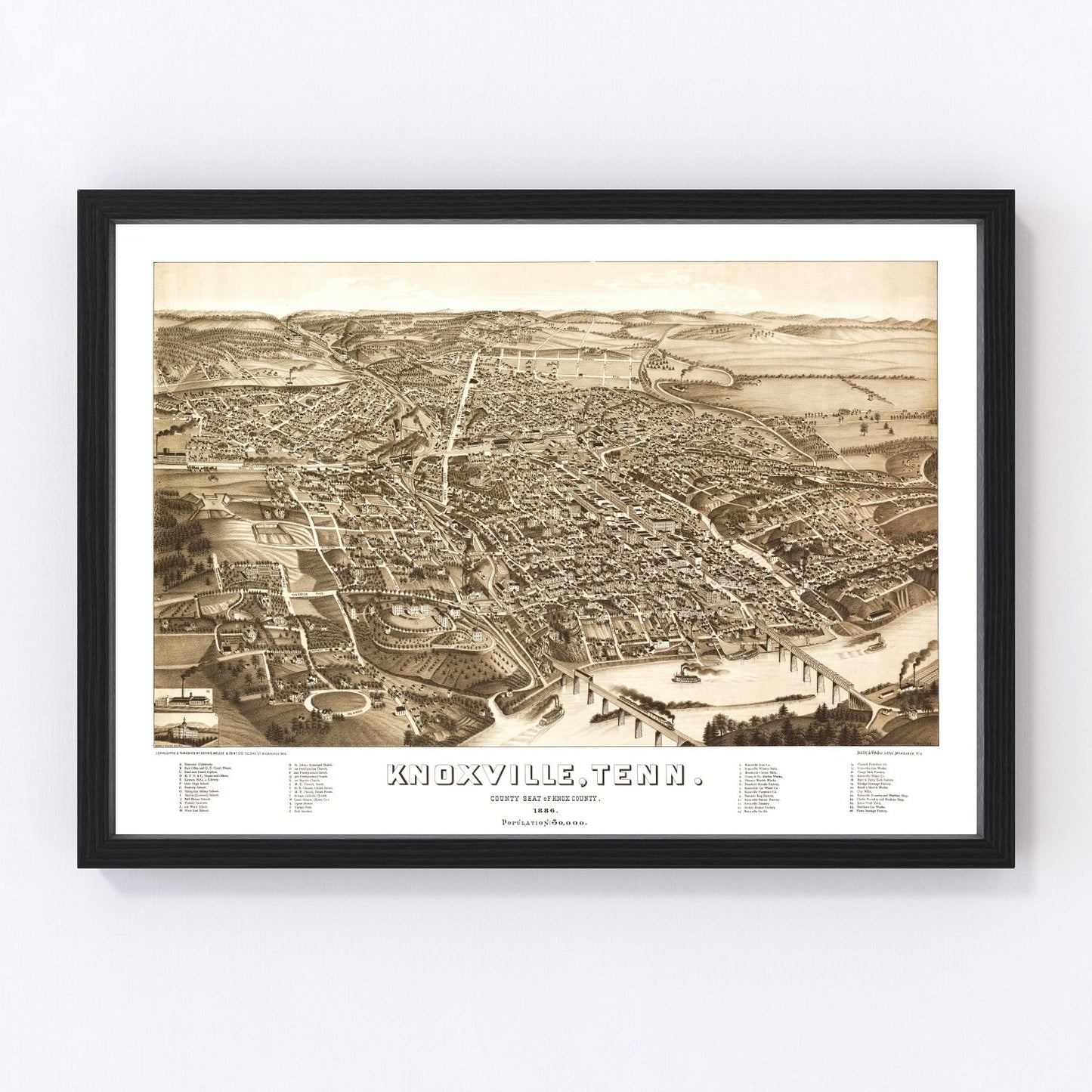 vintage map of Knoxville, Tennessee, 1886