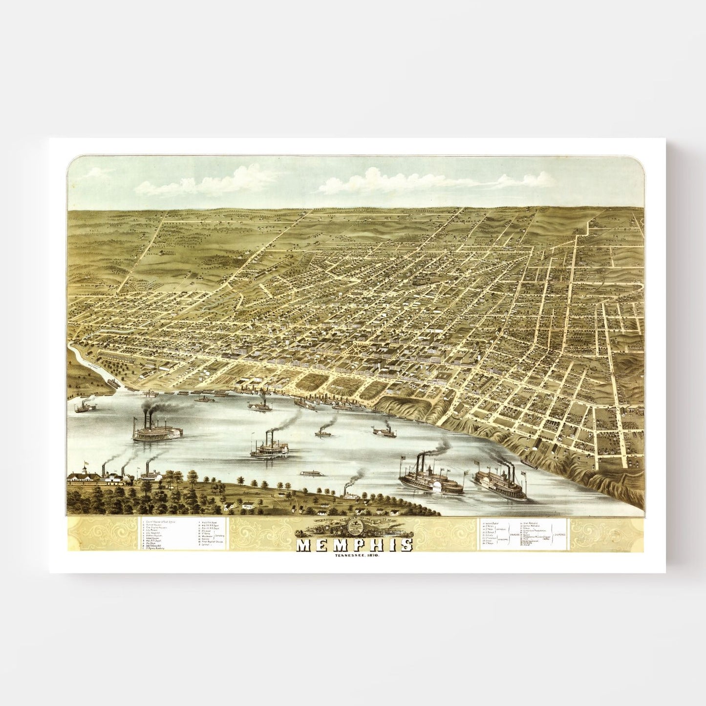Vintage Map of Memphis, Tennessee, 1870