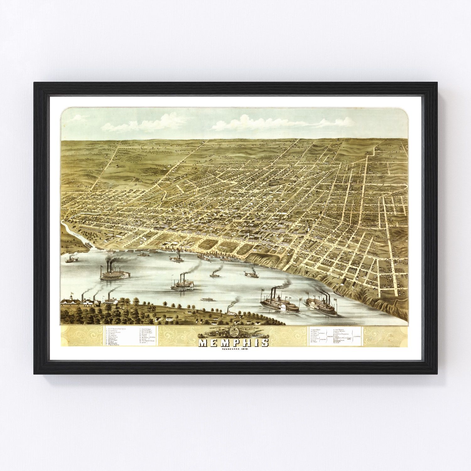 Vintage map of Memphis, Tennessee, 1870