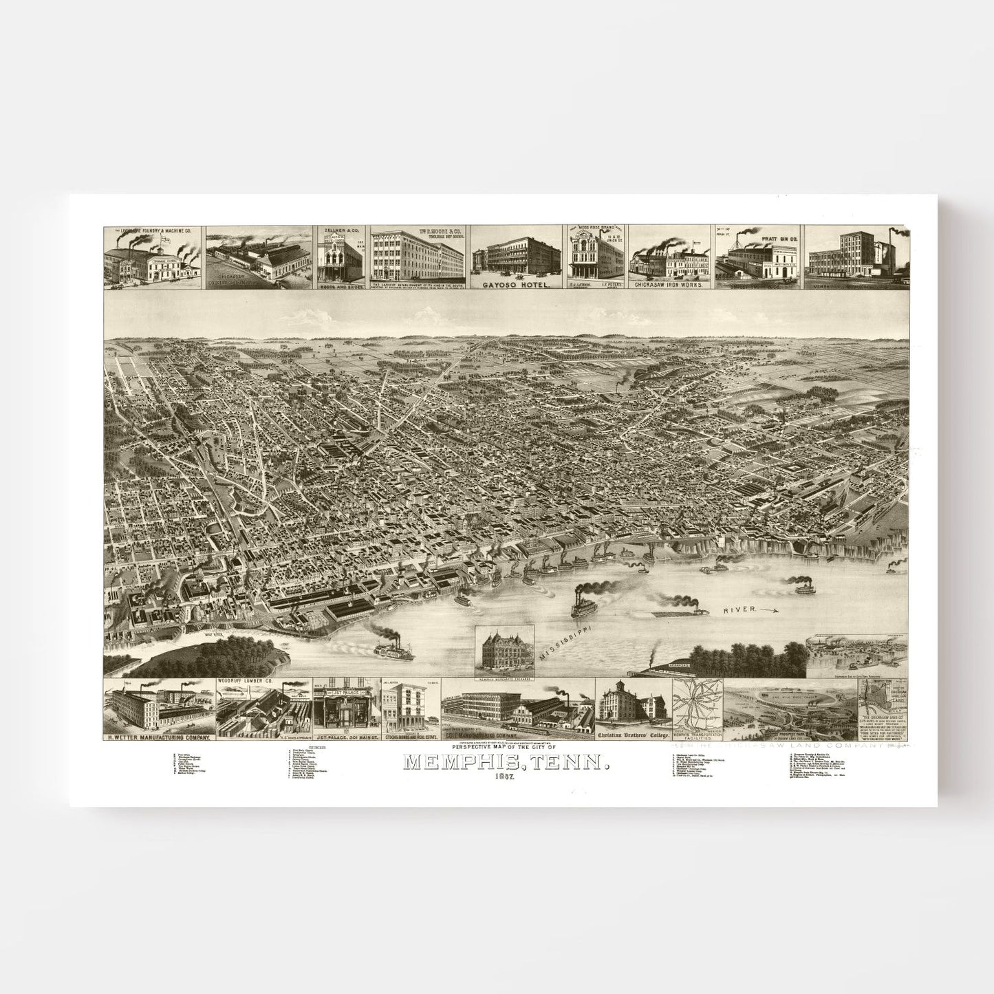 Vintage Map of Memphis, Tennessee, 1887
