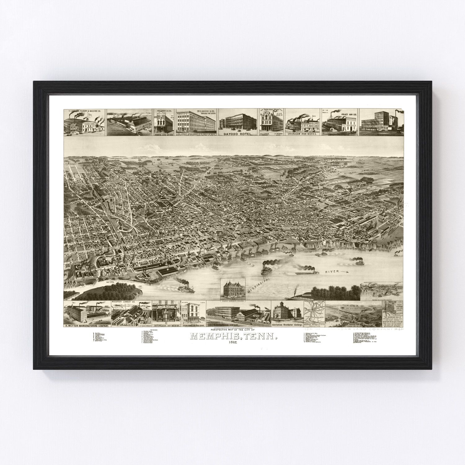 Vintage map of Memphis, Tennessee, 1887