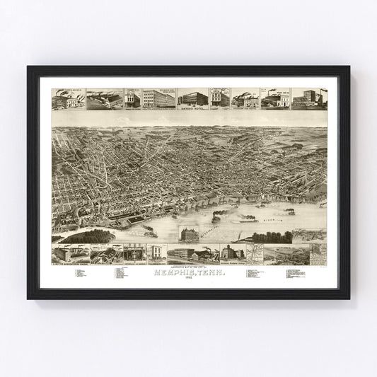 Vintage map of Memphis, Tennessee, 1887