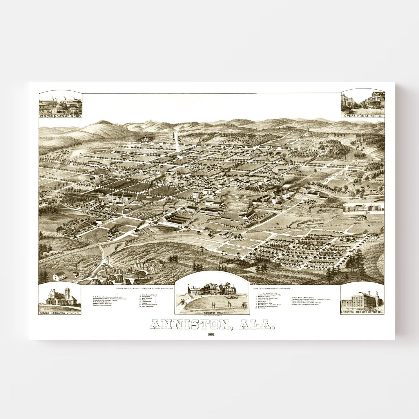 Vintage Map of Anniston, Alabama, 1887