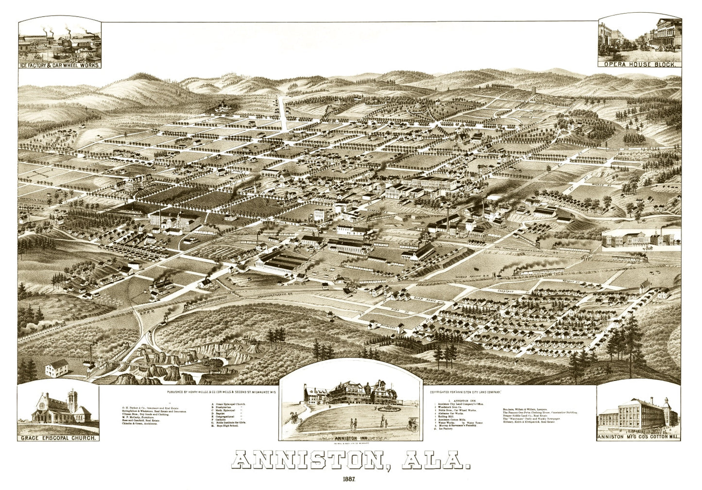 Vintage Map of Anniston, Alabama, 1887