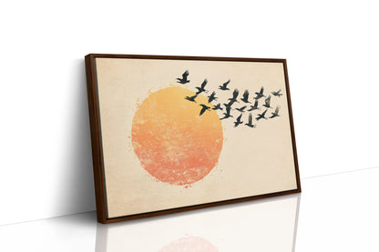 Japanese Birds and Sun Wall Art - Vintage Ink Print