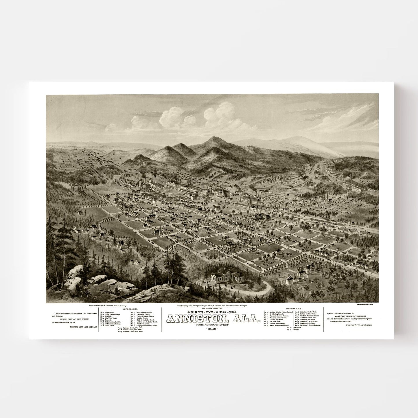 Vintage Map of Anniston, Alabama, 1888