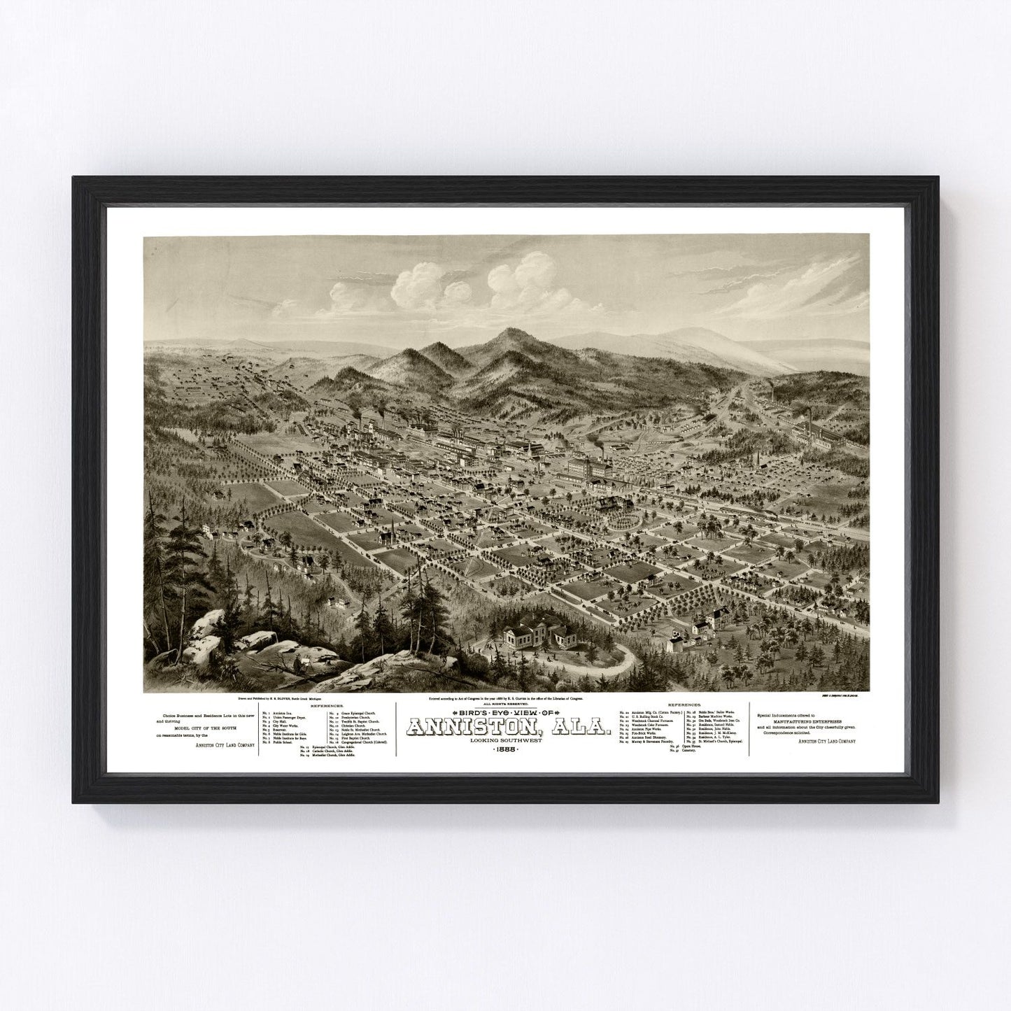 Restored vintage map of Anniston, Alabama, 1888