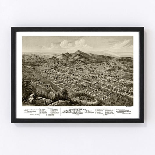 Restored vintage map of Anniston, Alabama, 1888