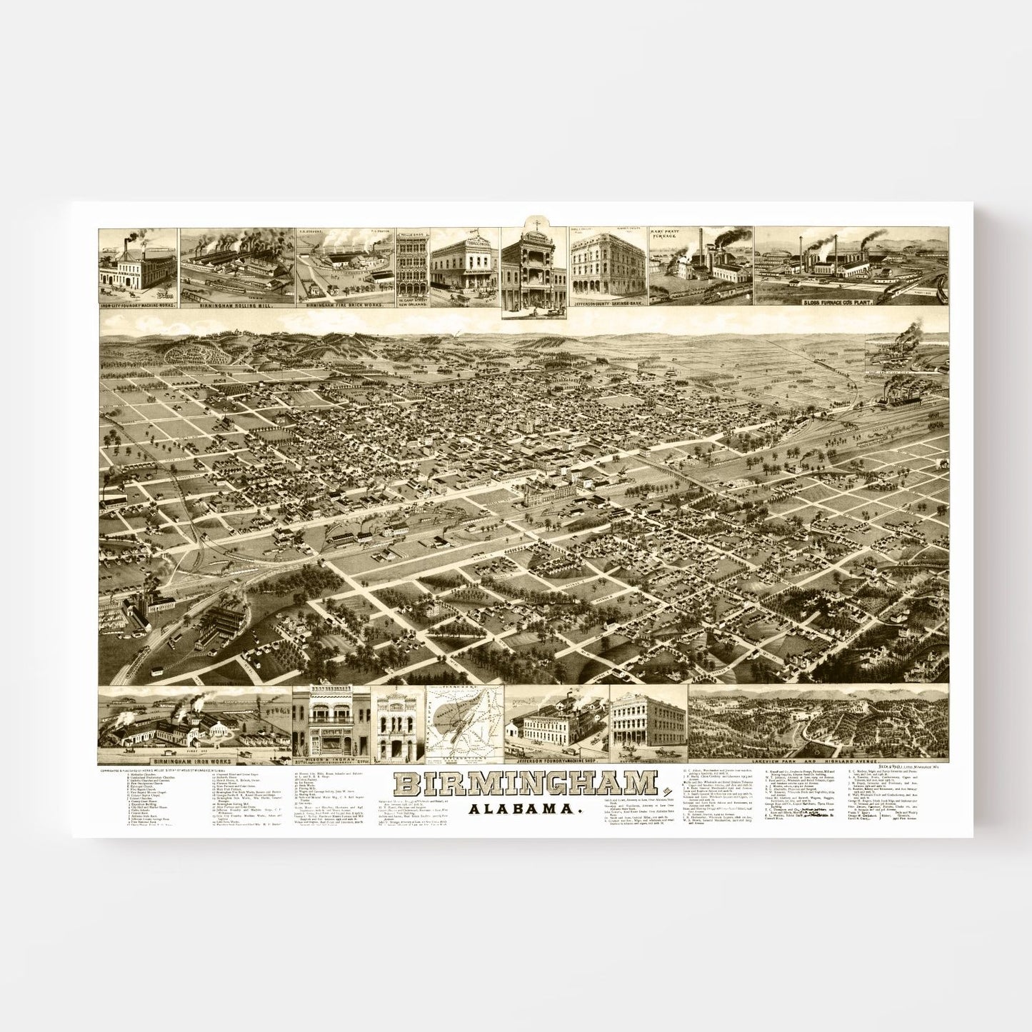 Vintage Map of Birmingham, Alabama, 1885