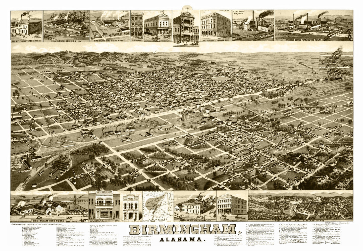 Vintage Map of Birmingham, Alabama, 1885
