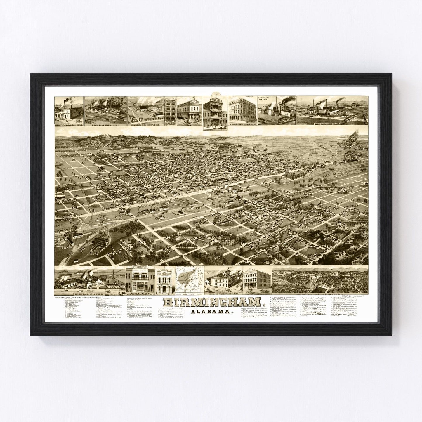 Vintage map of Birmingham, Alabama, 1885