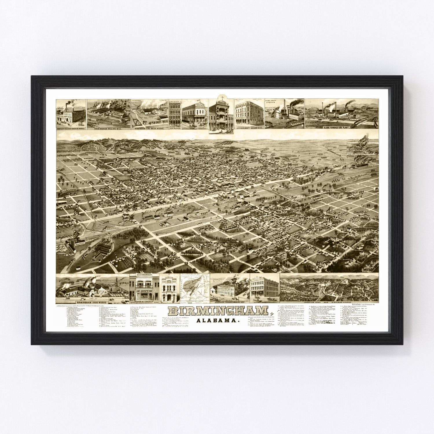 Vintage map of Birmingham, Alabama, 1885
