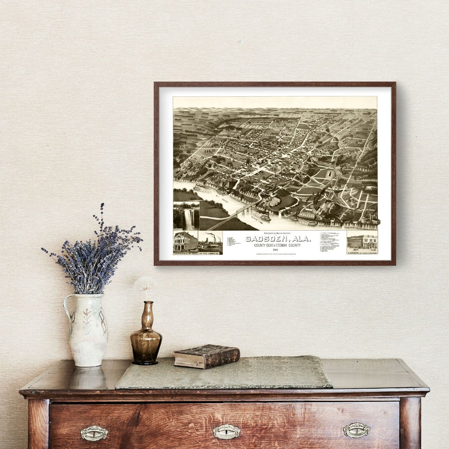 Vintage Map of Gadsden, Alabama, 1887