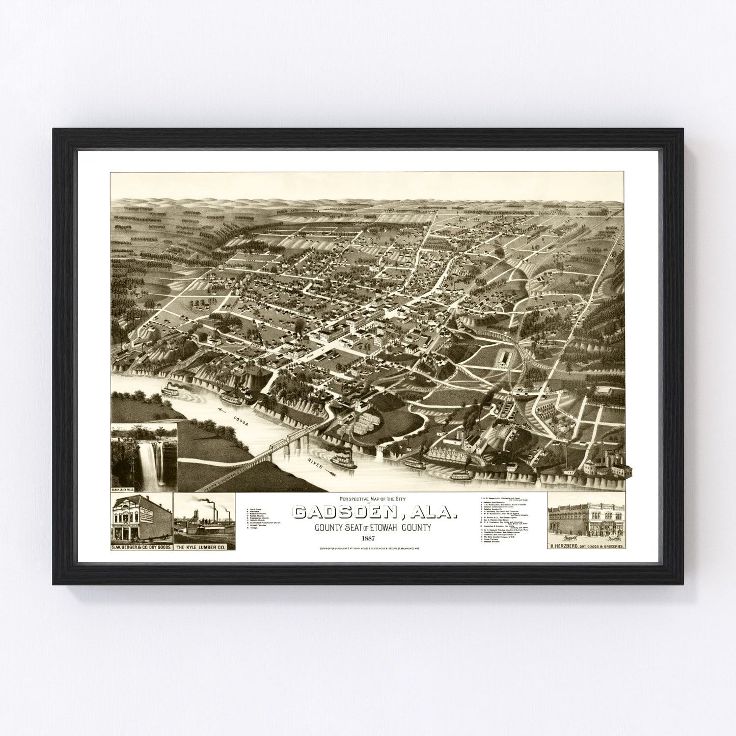 vintage map of Gadsden, Alabama, 1887