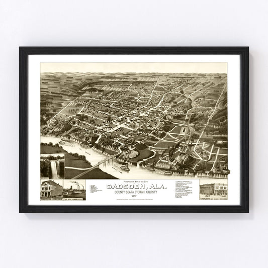 vintage map of Gadsden, Alabama, 1887