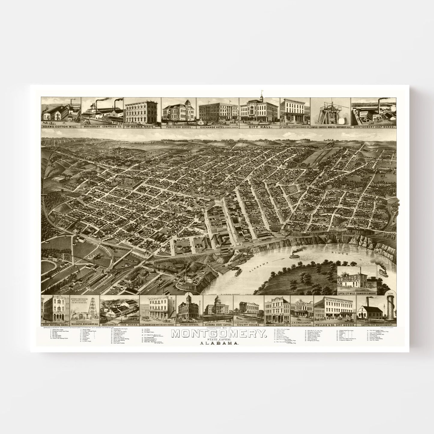 Vintage Map of Montgomery, Alabama, 1887