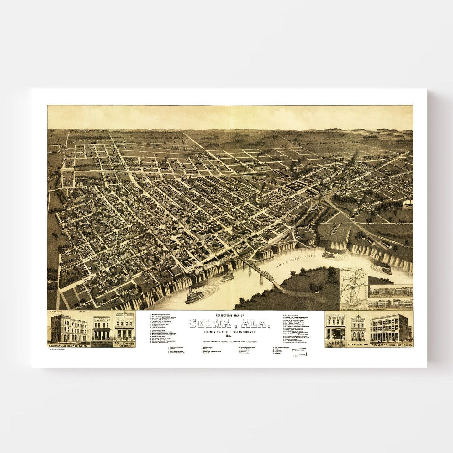 Vintage Map of Selma, Alabama, 1887