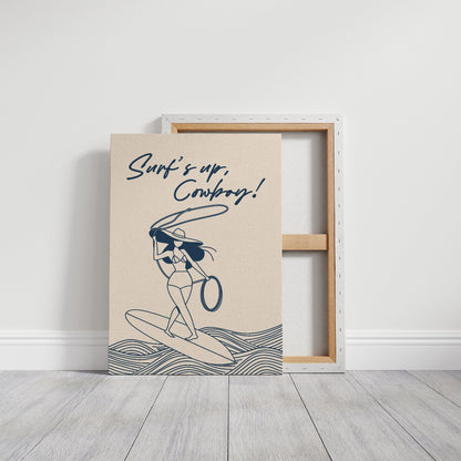 Cowgirl Surfing Western Coastal Wall Art Print