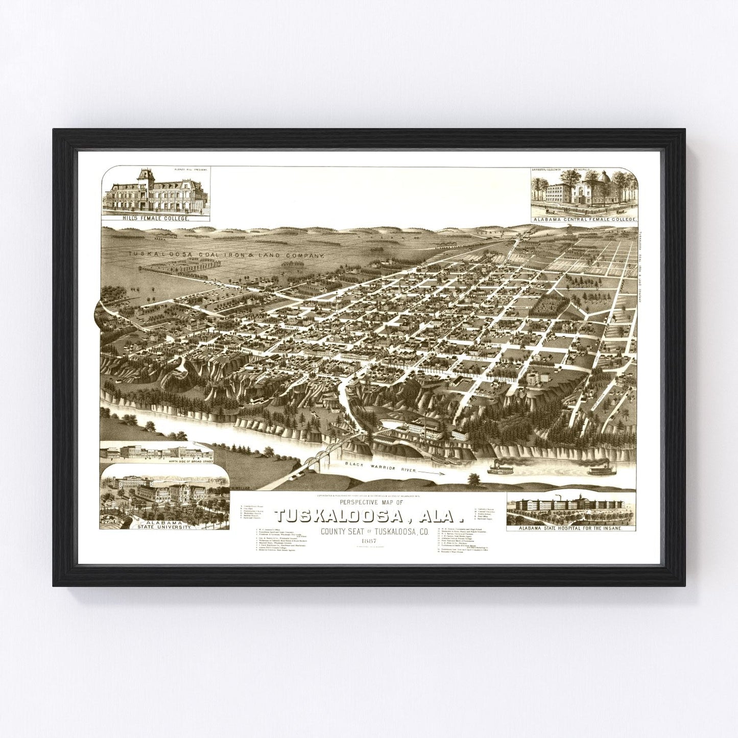 vintage map of Tuskaloosa, Alabama, 1887