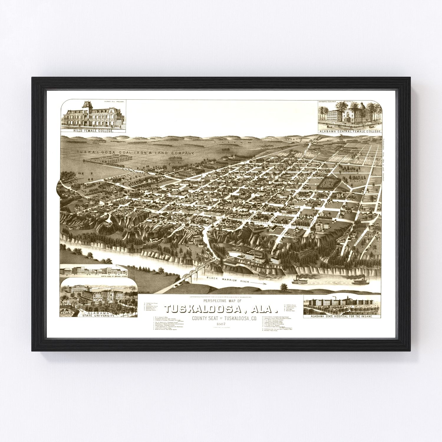 vintage map of Tuskaloosa, Alabama, 1887