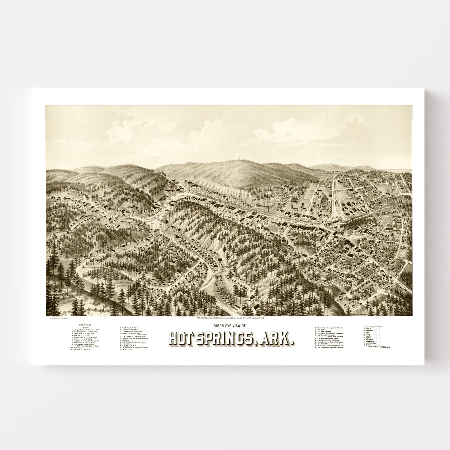 Vintage Map of Hot Springs, Garland County, Arkansas, 1888