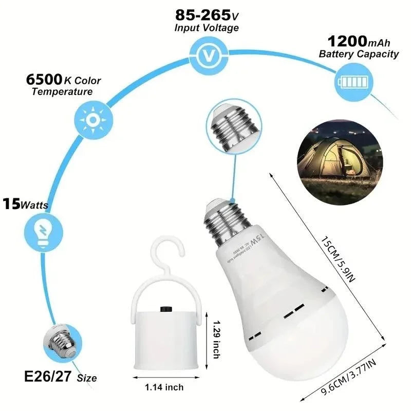15W rechargeable LED bulb with E26 E27 base and 1200mAh battery backup