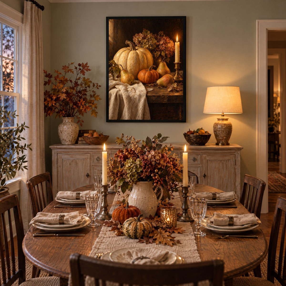 Moody Still Life Wall Art, Autumn Harvest Table Print