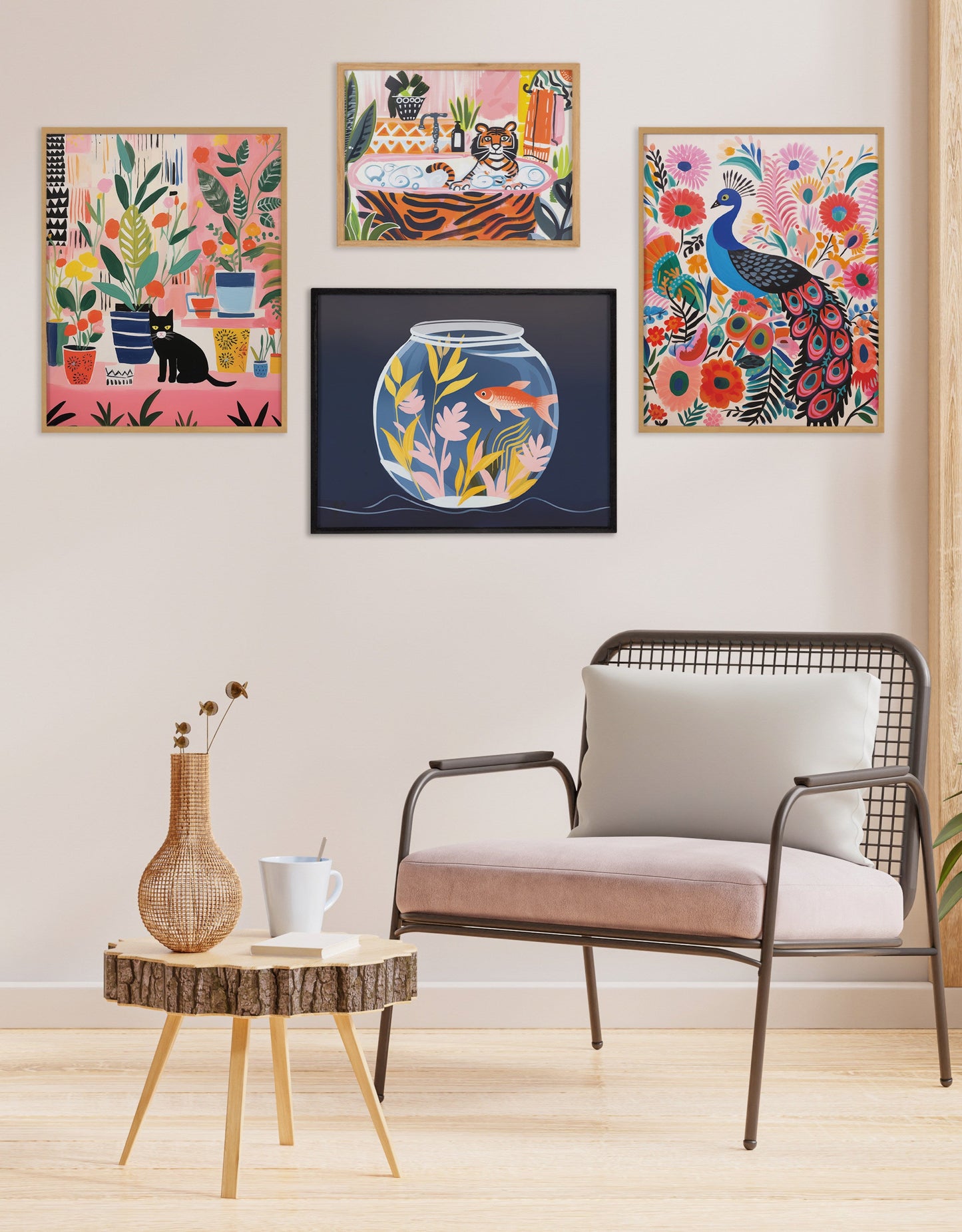 Boho Peacock and Botanicals Framed Wall Art