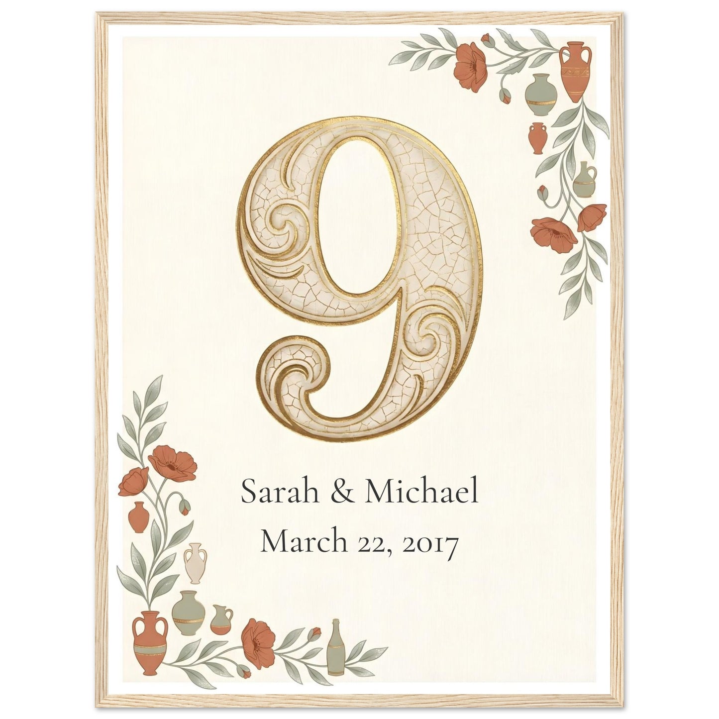 Personalized 9th Anniversary Wall Art - 45x60 cm / 18x24″ - Wood frame / Ready-to-hang - Sparkycare
