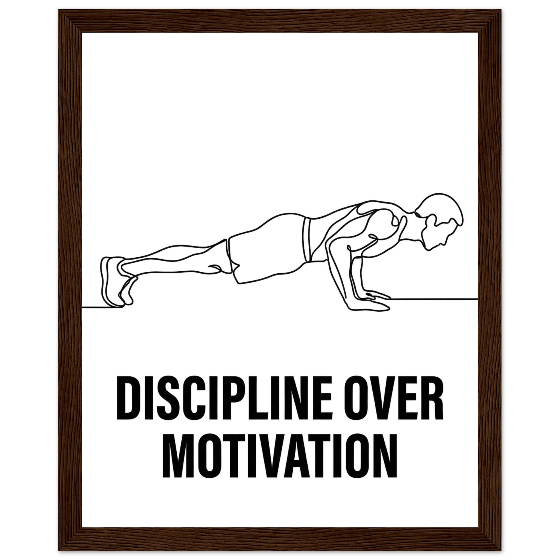 Discipline Over Motivation Poster — Framed Minimalist Line Art - 20x25 cm / 8x10″ - Dark wood frame / Ready-to-hang - Sparkycare