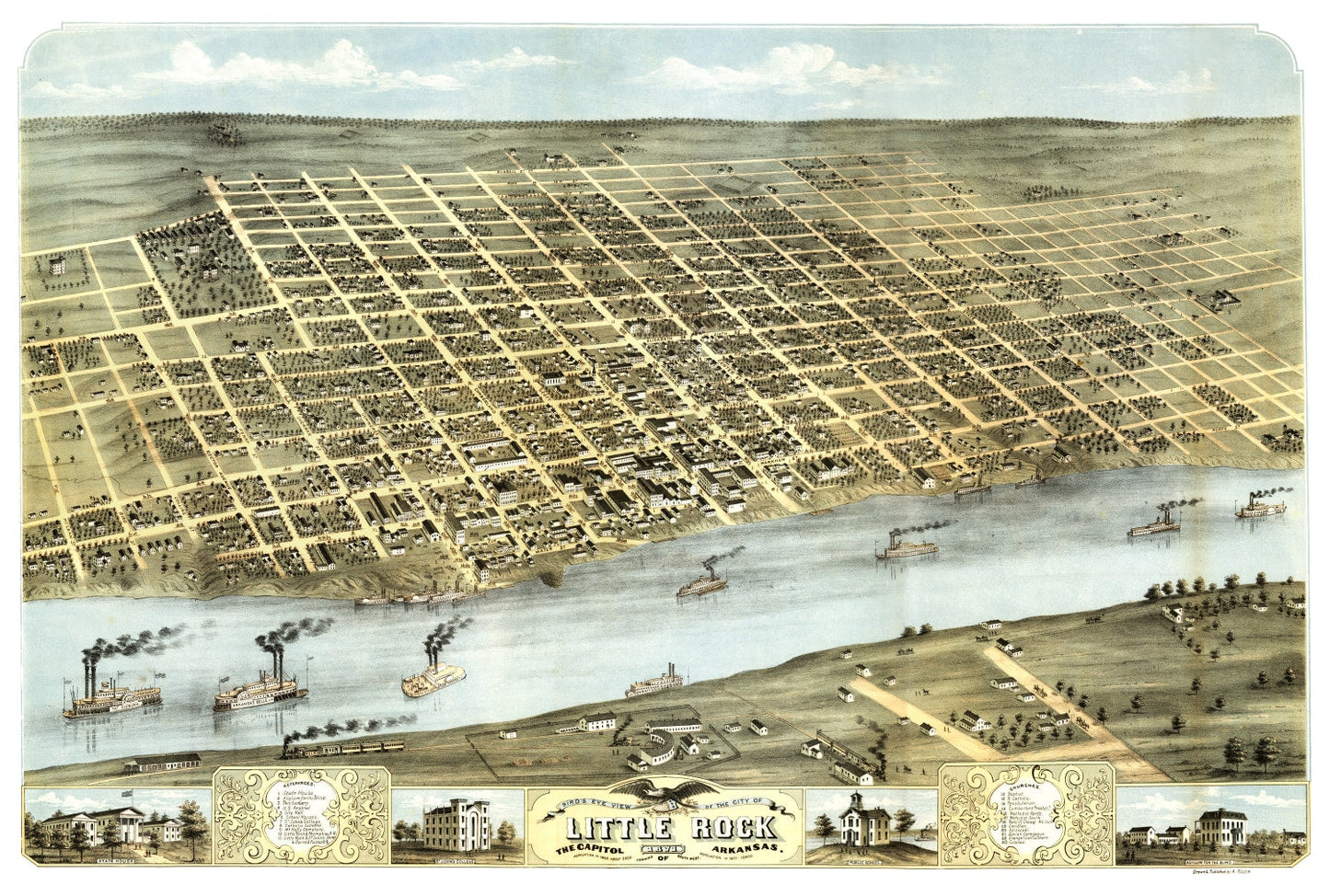 Vintage Map of Little Rock, Arkansas, 1871