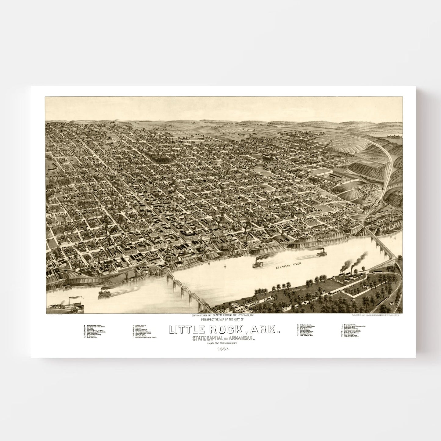 Vintage Map of Little Rock, Arkansas, 1887