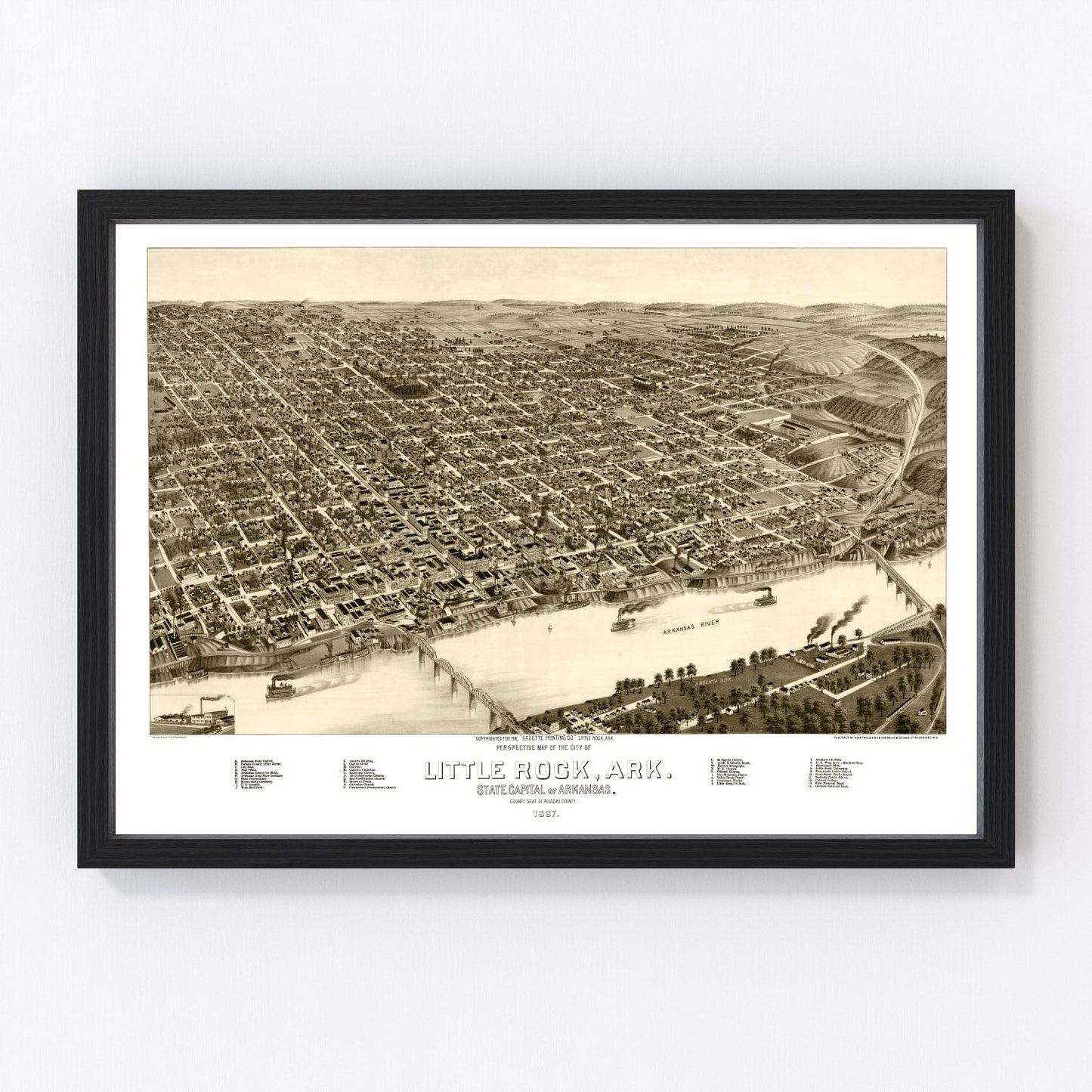 vintage map of Little Rock, Arkansas, 1887