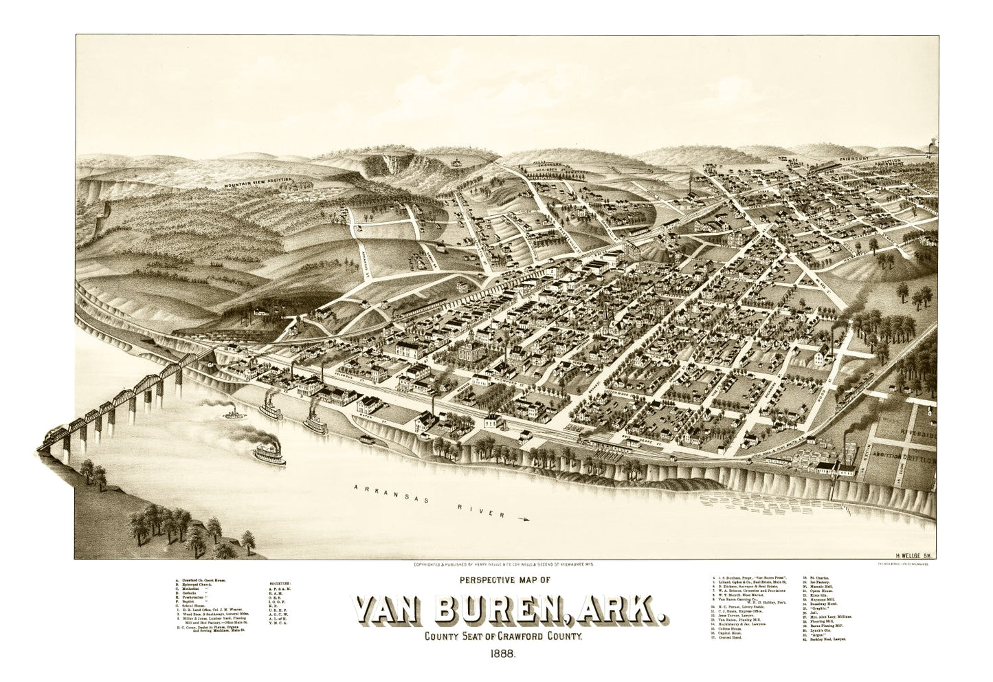 Vintage Map of Van Buren, Arkansas, 1888