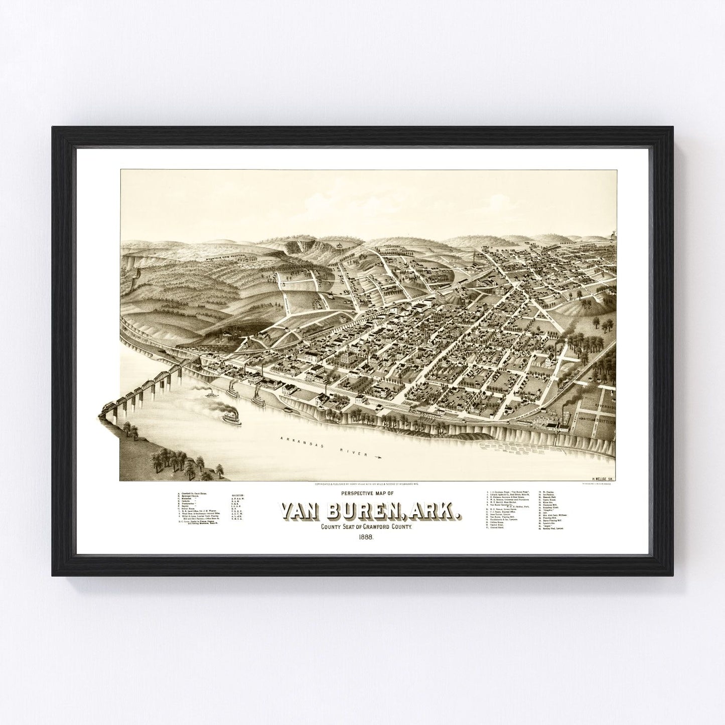 Vintage map of Van Buren, Arkansas, 1888