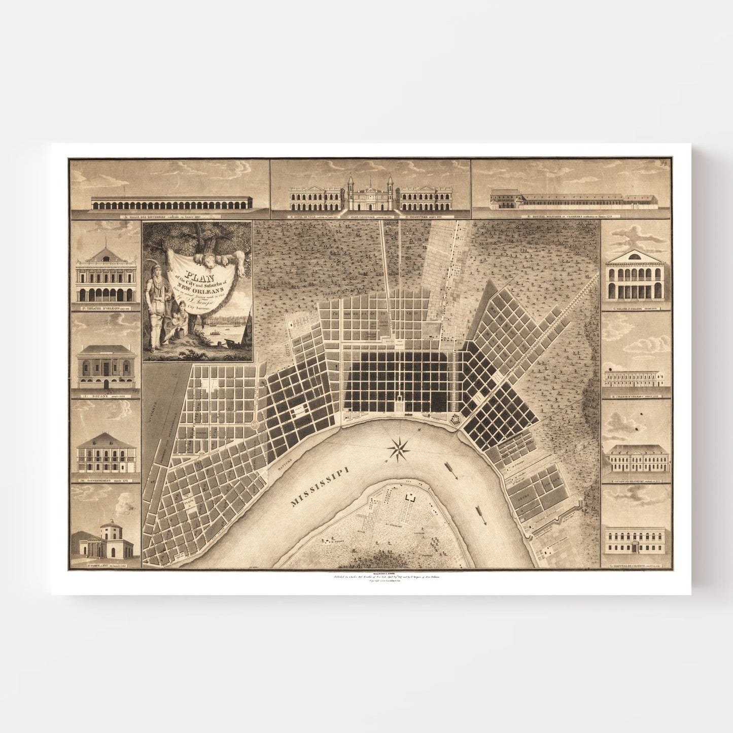 Vintage Map of New Orleans, Louisiana, 1817